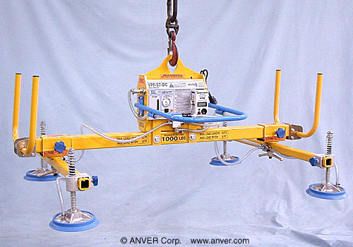 ANVER Battery Powered Vacuum Generator with Four Pad Lifting Frame for Lifting & Handling Steel and Brass Sheets 10 ft x 6 ft (3.0 m x 1.8 m) up to 1000 lb (454 kg)